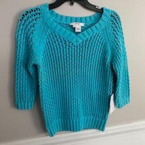 per se - Medium- cable knit aqua blue sweater